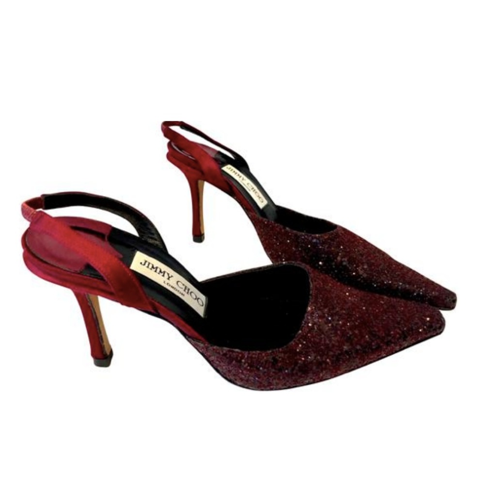 Jimmy Choo Wine Galaxy Glitter Sling Back Pumps